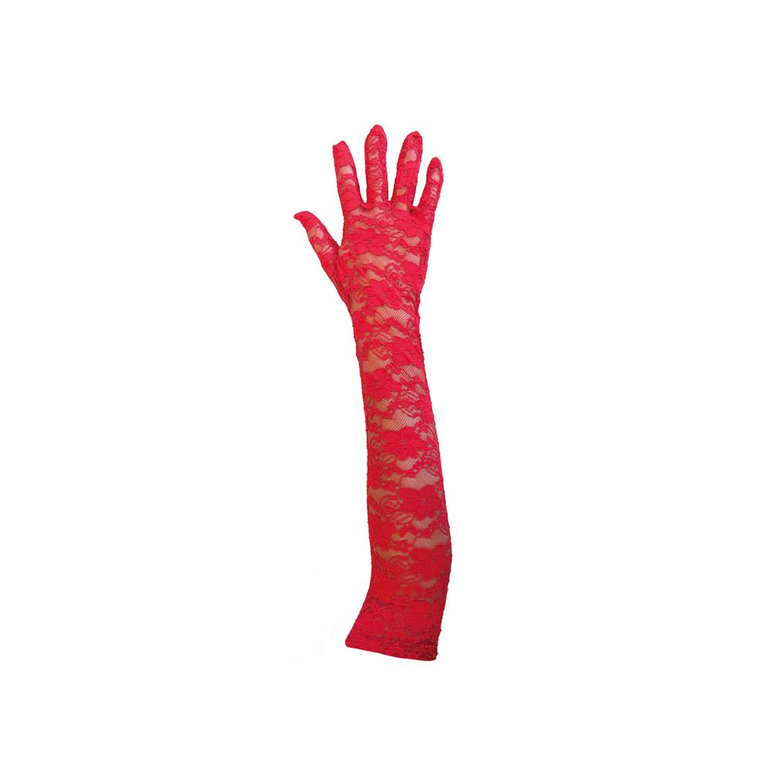 Rode kanten handschoenen  45cm