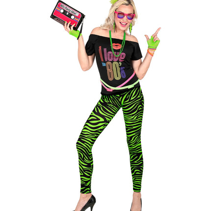 Zebra legging disco neon groen dames