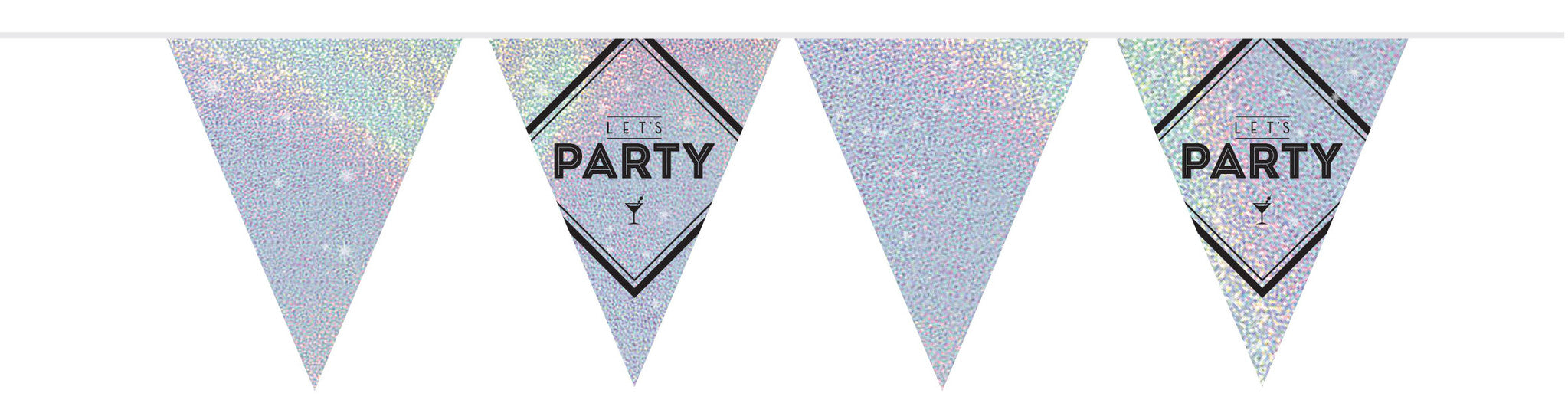 Vlaggenlijn "Let's Party" holographic silver 10 meter