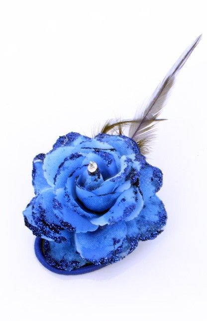 Bloemen op speld elastiek blauw