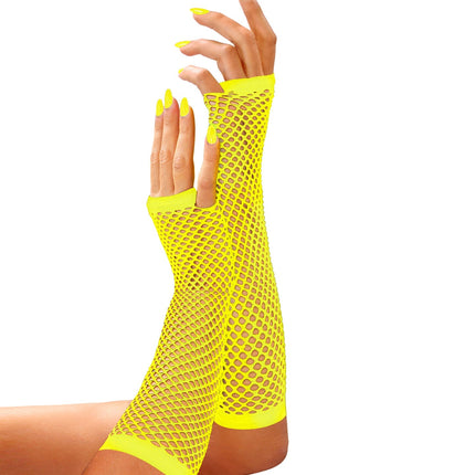Net handschoenen neon geel lang