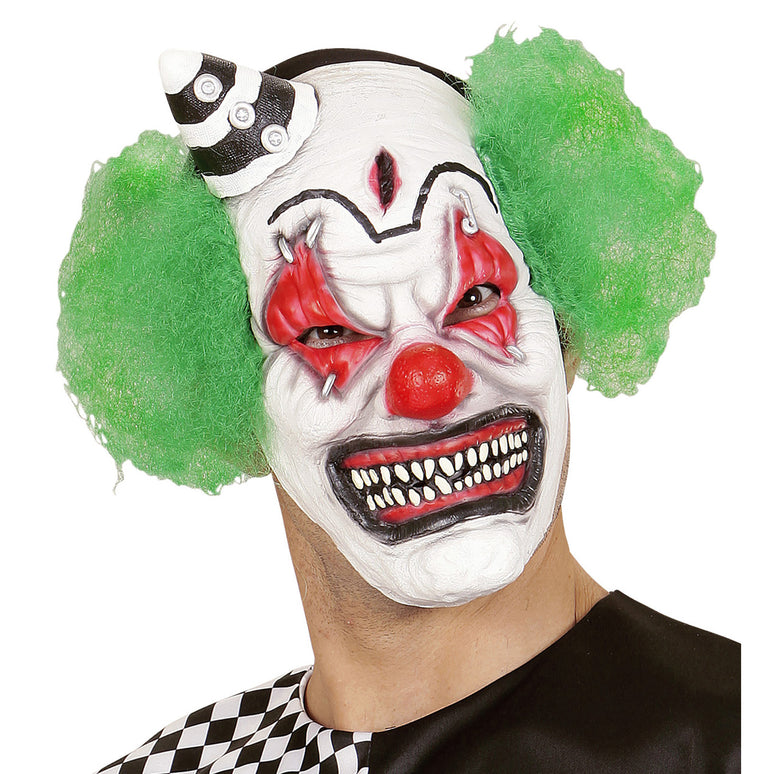 Horror clownsmasker clown groen haar