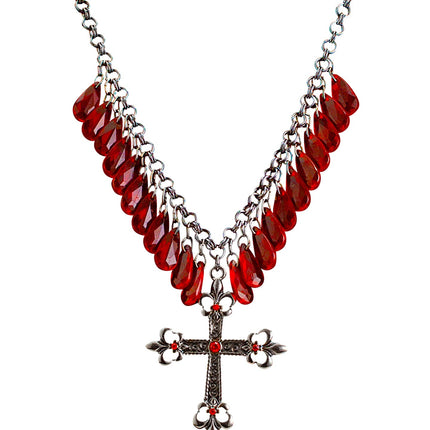 Rode gothic ketting met kruis