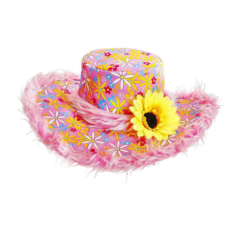 Roze hoed Ibiza met zonnebloem