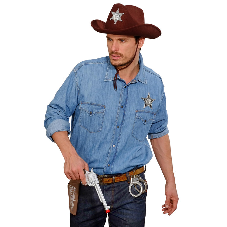 Cowboy pistool met holster bruin