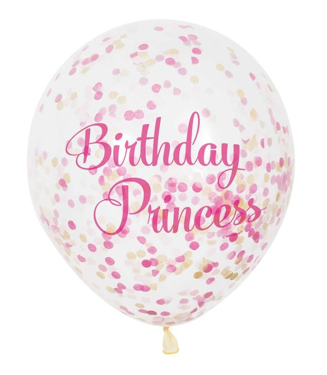 Confetti ballonnen "Birthday Princess" 30cm  6stuks