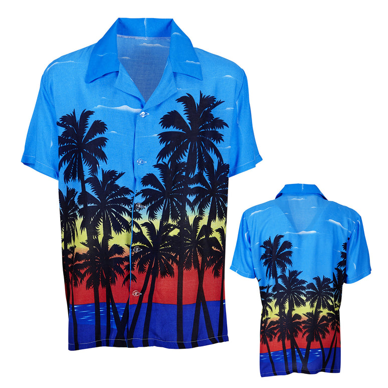 Hawaii shirt blauw palmbomen