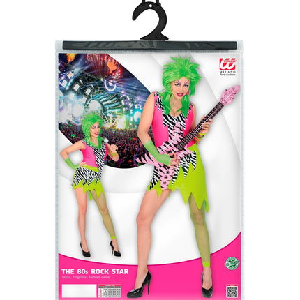 Rock kostuum zebra neon jaren 80 dames