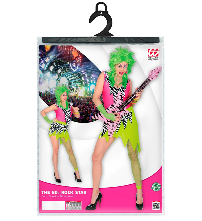 Rock kostuum zebra neon jaren 80 dames