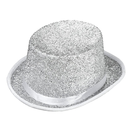 Hoge hoed zilver glitter lurex