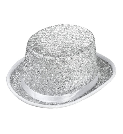 Hoge hoed zilver glitter lurex