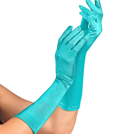 Handschoenen satijn elastisch lichtblauw