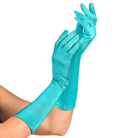 Handschoenen satijn elastisch lichtblauw