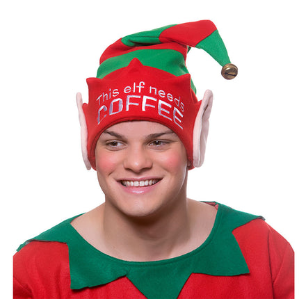 Kerstmuts met tekst Deze elf heeft koffie nodig