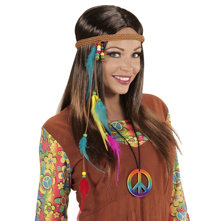 Hippie hoofdband met veertjes en steentjes