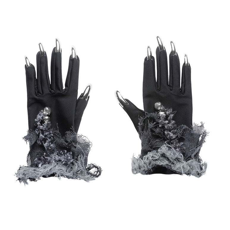 Heksen handschoenen met zilveren nepnagels