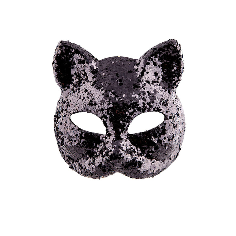 Oogmasker zwarte kat met glitters