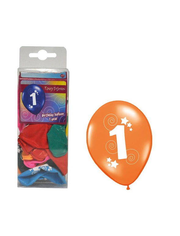 Cijfer 1 ballonnen gemixte kleuren