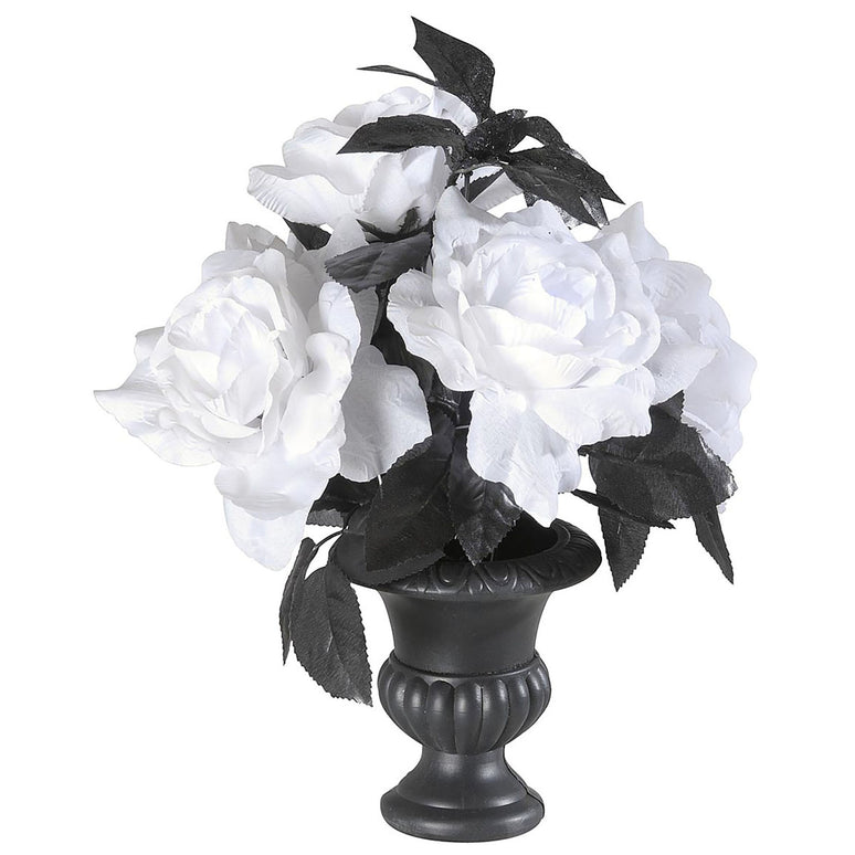 Vaas met 6 witte rozen met kleurverlichting