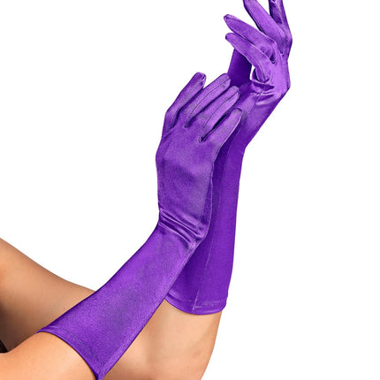 Handschoenen satijn elastisch paars