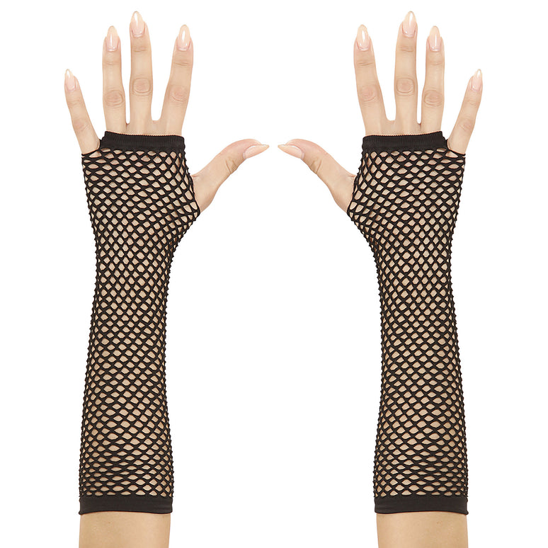 Net handschoenen zwart lang