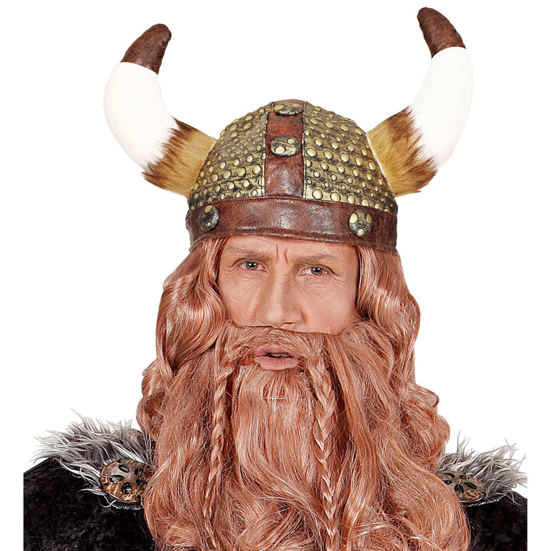 Viking helm met hoorns van vacht