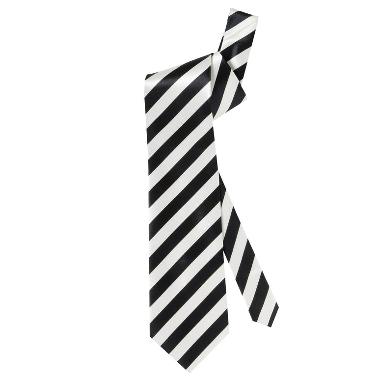Satijn witte stropdas met zwarte strepen