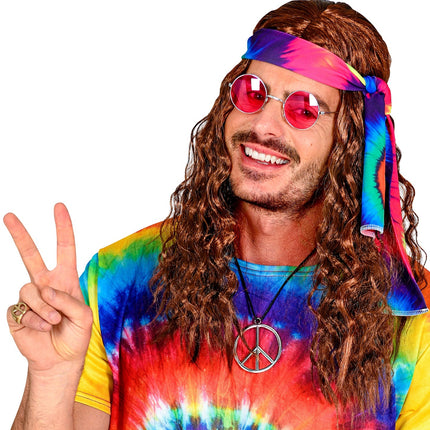 Hippie pruik bruin haren met hoofdband