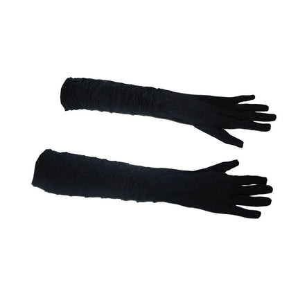 Zwarte lange handschoenen gerimpeld