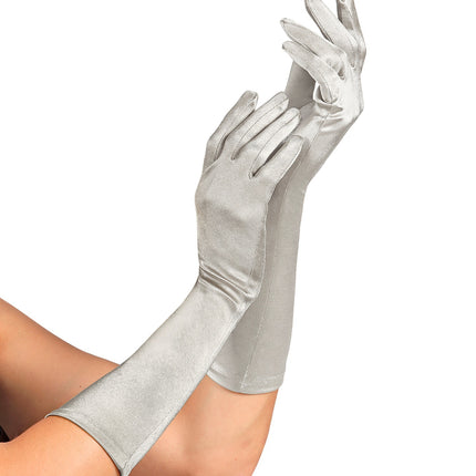 Handschoenen satijn elastisch zilver