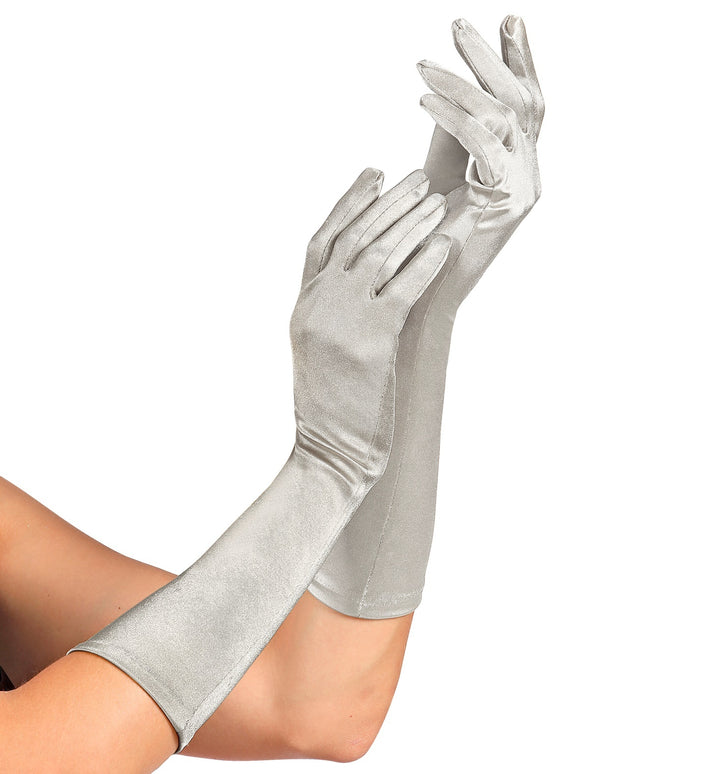 Handschoenen satijn elastisch zilver
