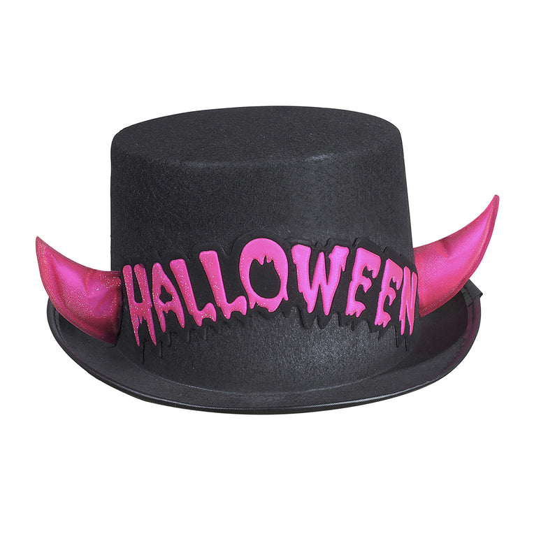 Zwarte hoge hoed Halloween met roze duivel hoorntjes
