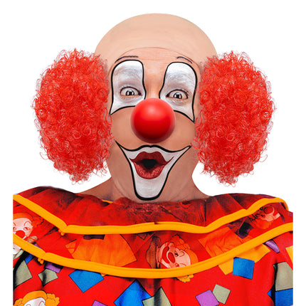 Clown pruik kaal met krul en rode neus