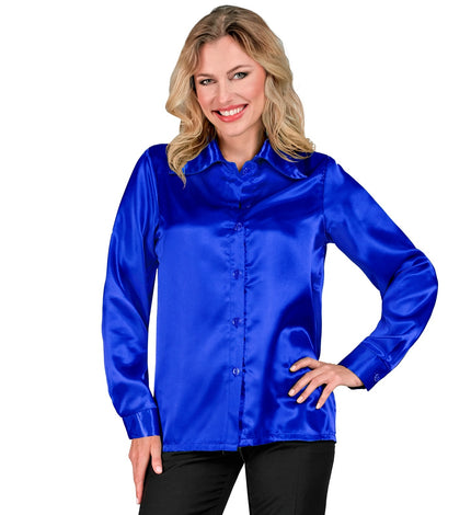 Dames jaren 70 disco blouse blauw