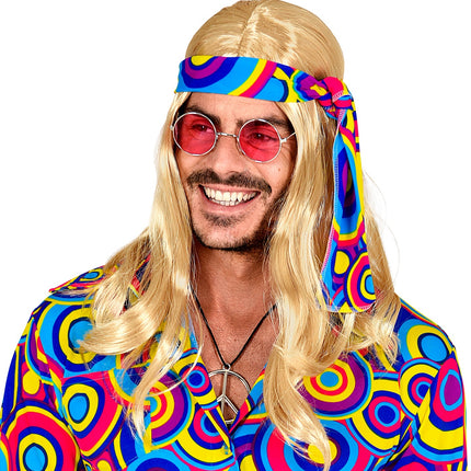 Disco pruik hippie met hoofdband blond