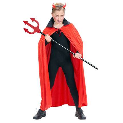 Duivel cape rood met zwart kraag kind