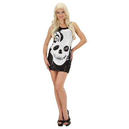 Skelet jurk Noortje met schedel print