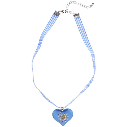 Halsketting met azuurblauw hart en edelweiss
