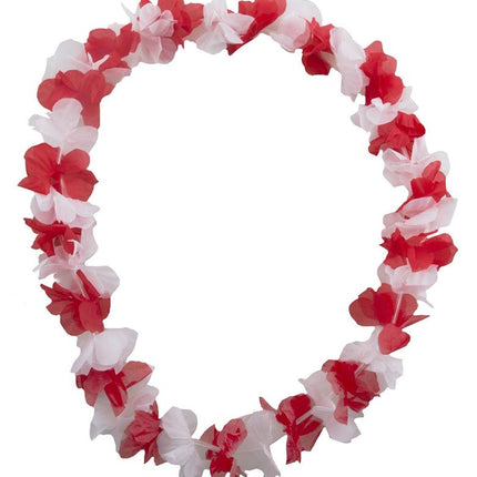 Hawaii bloemenkrans rood wit