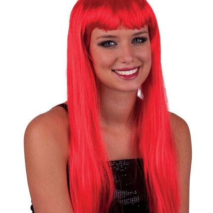Pruik lang stijl rood haar met pony