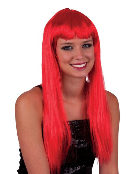 Pruik lang stijl rood haar met pony