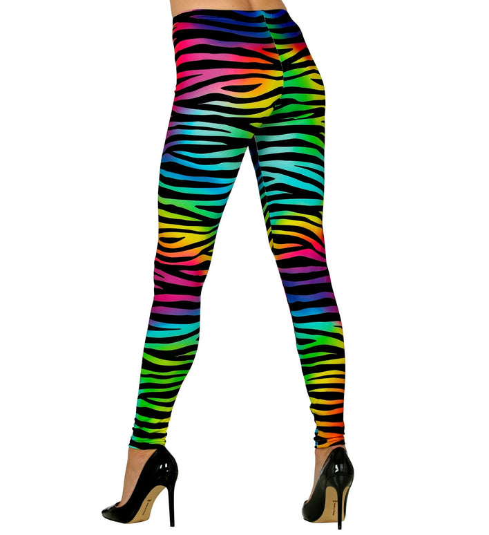 Disco legging neon zebraprint dames