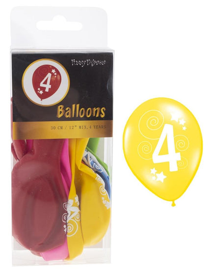 Cijfer 4 ballonnen in gemixte kleuren