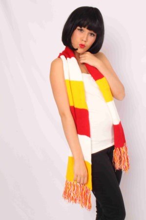 Sjaal gebreid rood/wit/geel