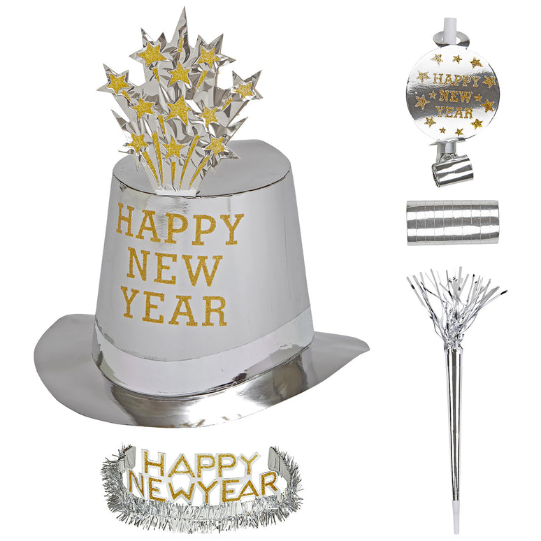 Nieuw jaar versierset zilver Happy New Year