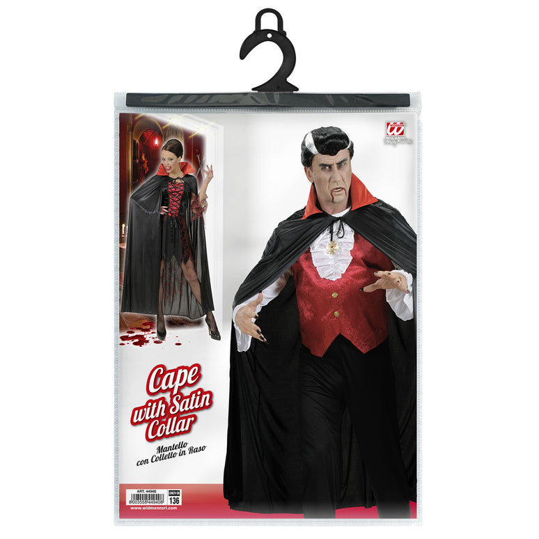 Vampier cape zwart met rode kraag volwassenen