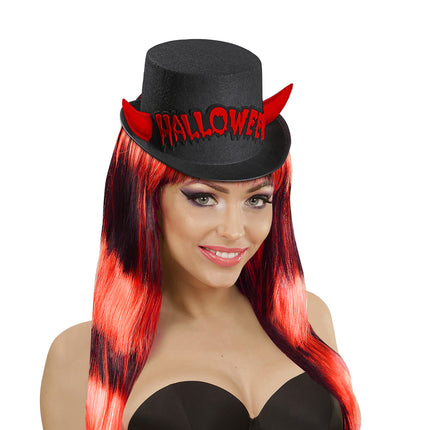 Zwarte hoge hoed Halloween met duivel hoorntjes