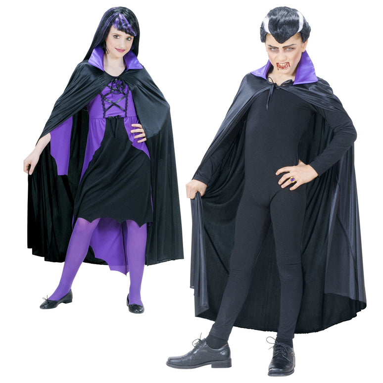 Dracula cape zwart met paarse kraag kinderen