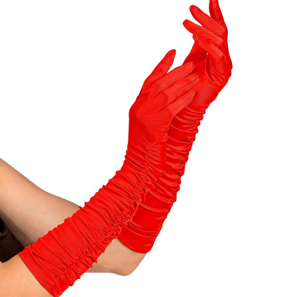Handschoenen satijn plissé rood