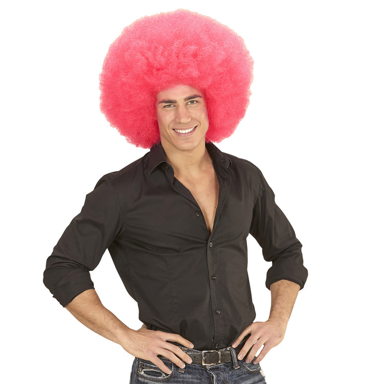 Roze oversized Afro pruik